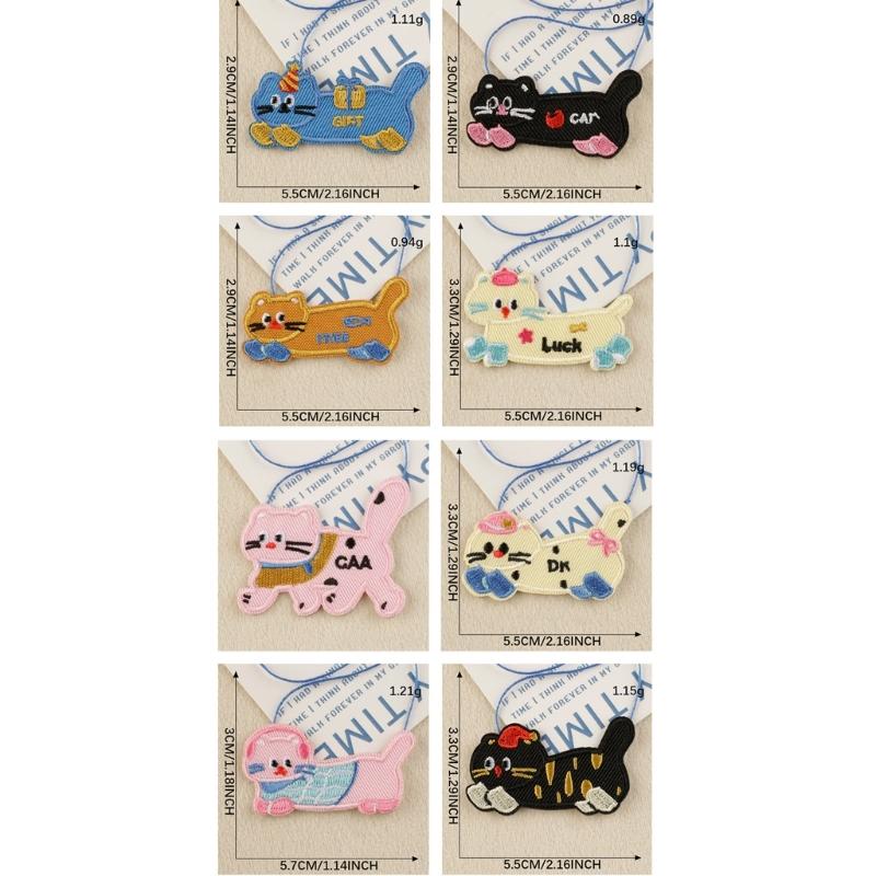 9 Pcs Cartoon Cats Embroidered Patches Iron on Patches Animal Decorative Patches Sewing on Applique Patches for Clothes