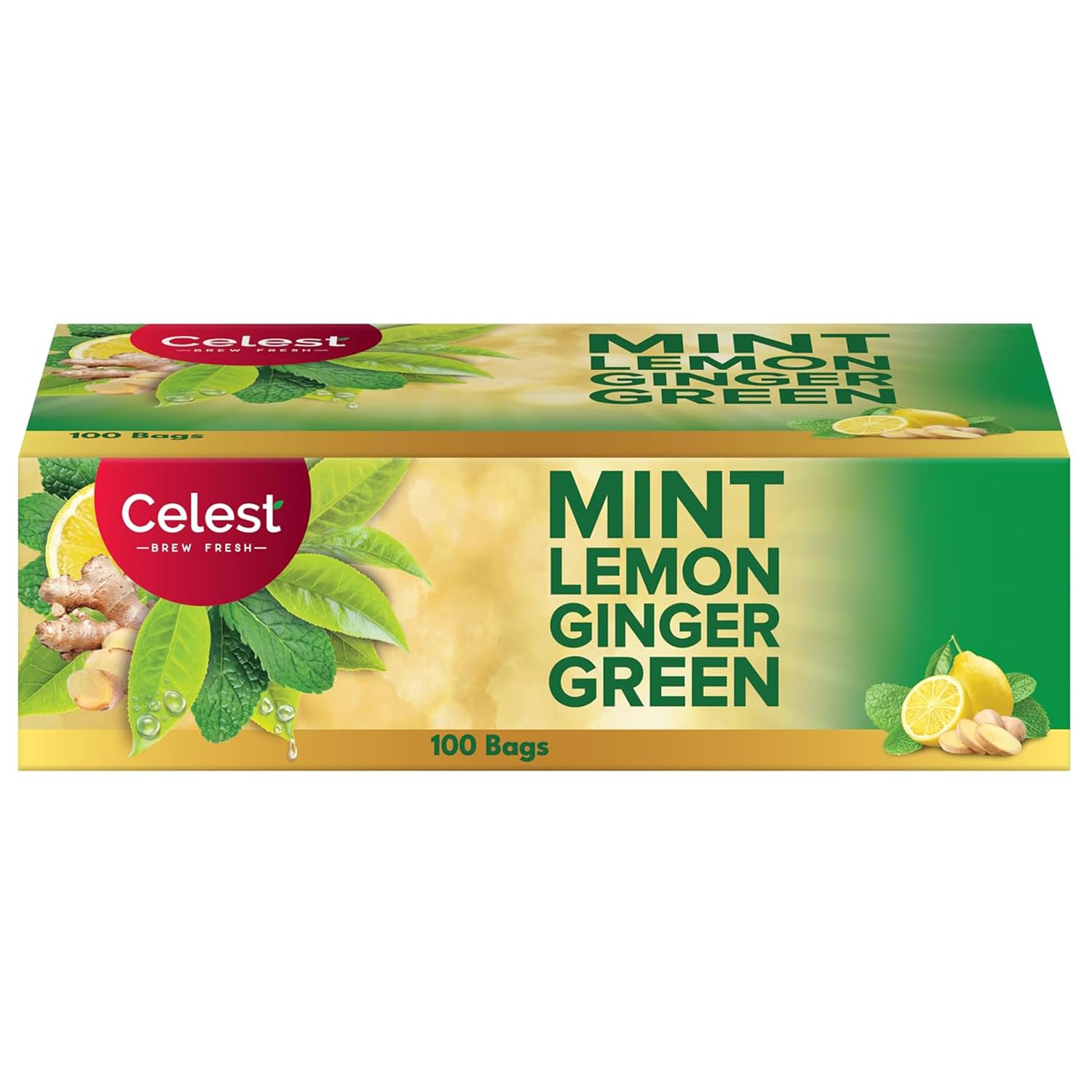 Celest Green Tea Mint Lemon Ginger 100 Bags Natural Flavour Wellness Detox Tea Pack of 1
