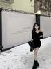 The Minister Under the Skirt, Irregular Waist Dress In Autumn and Winter, Women's Sexy V-neck Off-the-shoulder Thin Hip-wrapped Short Skirt