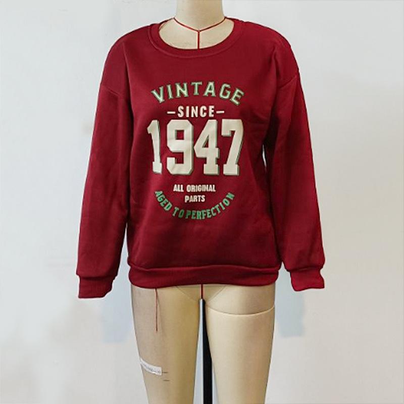 Autumn Women's Hoodie Tops Letter Printed Round Neck Long Sleeve Loose Sweatshirt