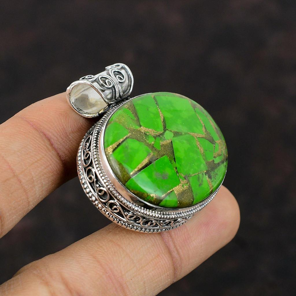 Copper Green Turquoise Pendant Handmade Elegant Jewelry 925 Sterling Silver Pendant Vintage Pendant Natural Gemstone Jewelry Gift For Mother
