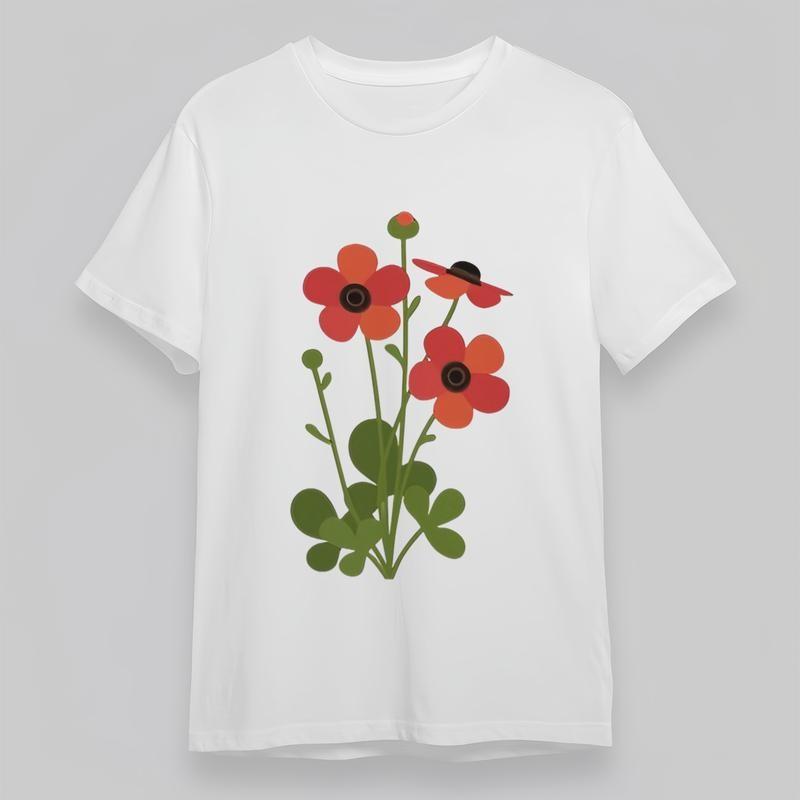 Women's Oversize Trend Classic T-Shirt Red Floral Bouquet Graphic 100%Cotton Tee