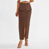 Women Midi Skirt High-Waisted Hip-Covering Design Office Lady Skirt Solid Color Back Slit Hem Casual Skirt