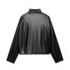 European and American style, new women's clothing, fashionable turtleneck imitation leather bomber jacket 6318/250