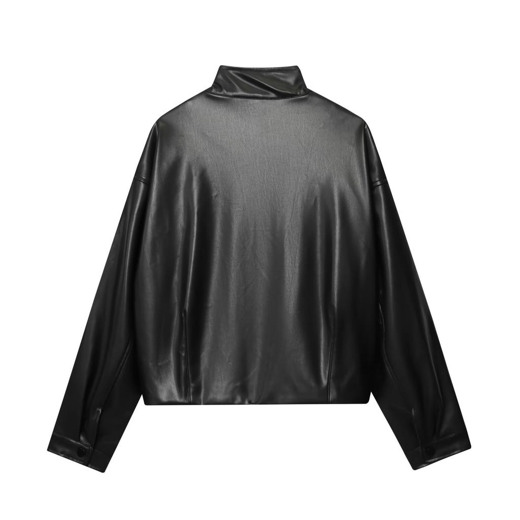European and American style, new women's clothing, fashionable turtleneck imitation leather bomber jacket 6318/250