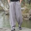 Men's Summer Loose-Fit Cotton Linen Wide-Leg Elastic Waist Sports Pants