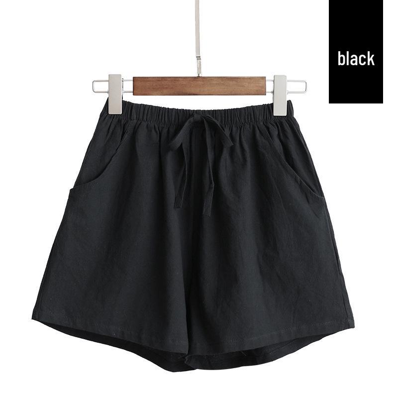 Damen Sommer High Waist Baumwolle Leinen Shorts: Elastisch, Lockere Passform, Koreanischer Stil, Übergröße, Schlankmachend, Weites Bein