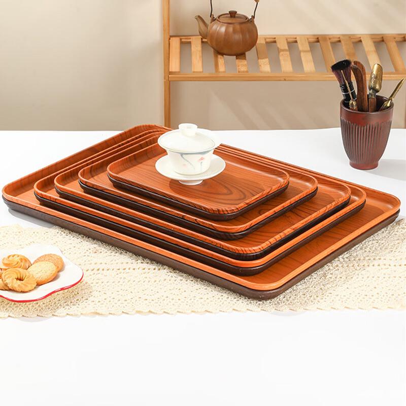 Minimalist Faux Wood Grain Plastic Serving Tray