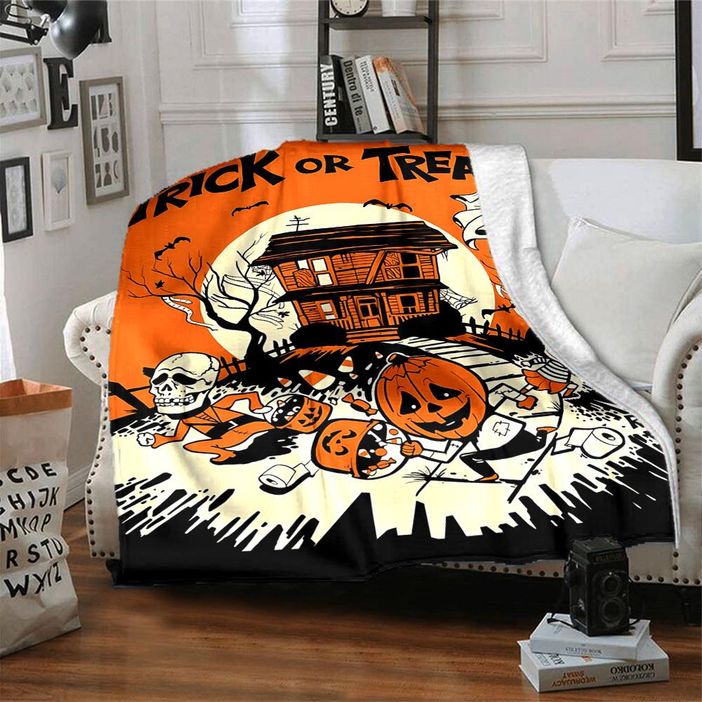 1pc Halloween Trick Blanket, Lightweight Flannel Throw Blanket For Sofa, Bed, Travel, Camping, Living Room, Office, Couch, Chair, And Bed