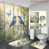 4Pcs 2D Flat Blue Birds And Butterflies Shower Curtain Set with Non-Slip Bath Mat, Toilet Lid Cover, Contour Rug & 12 Hooks, Bathroom Decor
