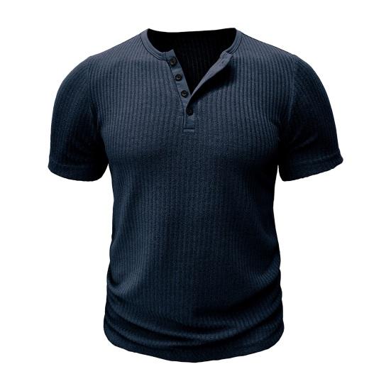 Letní pánské tričko s krátkým rukávem, knoflíkovým výstřihem do V, jednobarevné, žebrovaně pletené, pružné, slim fit, americký styl, pro svalovce, fitness, cvičební top