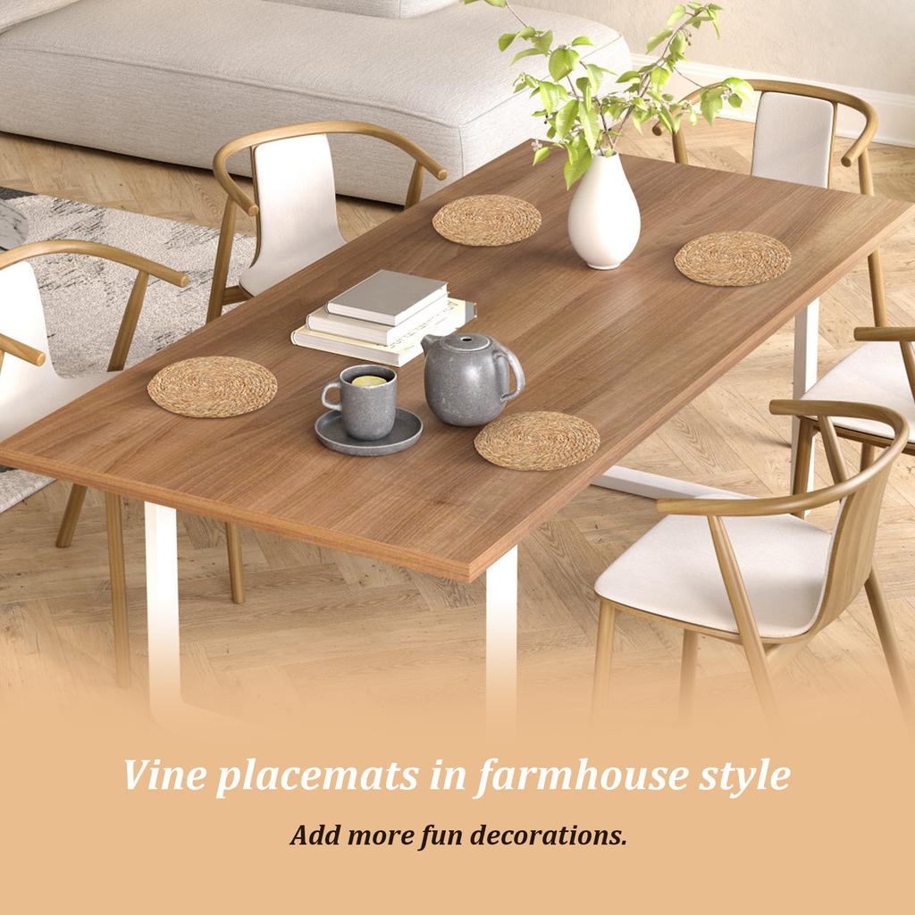 6/12Pcs Dandelion Grass Woven Placemats Set Round Hand Braided Placemats Coasters for Kitchen Dining Table Home Wall Decoration