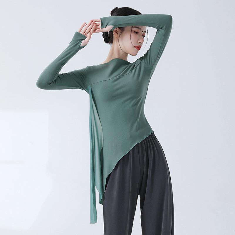 Klassische Tanzübungsbekleidung Fingerlinge Seitenschlitz Tüll-Design Chinesischer Stil Freizeitkleidung Schickes Bühnenauftrittskostüm