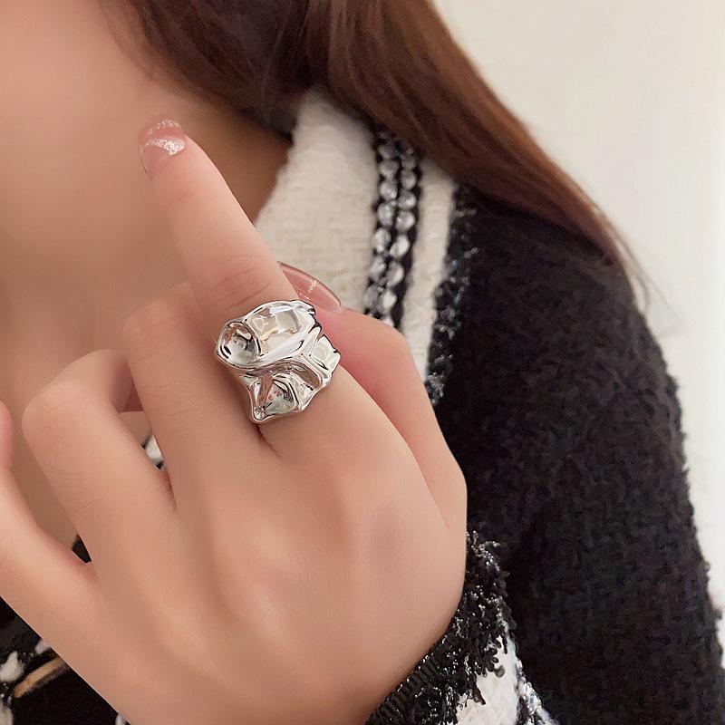Geometric Pleated Wide Band Ring - Adjustable Fashion Statement for Women Adjustable Open