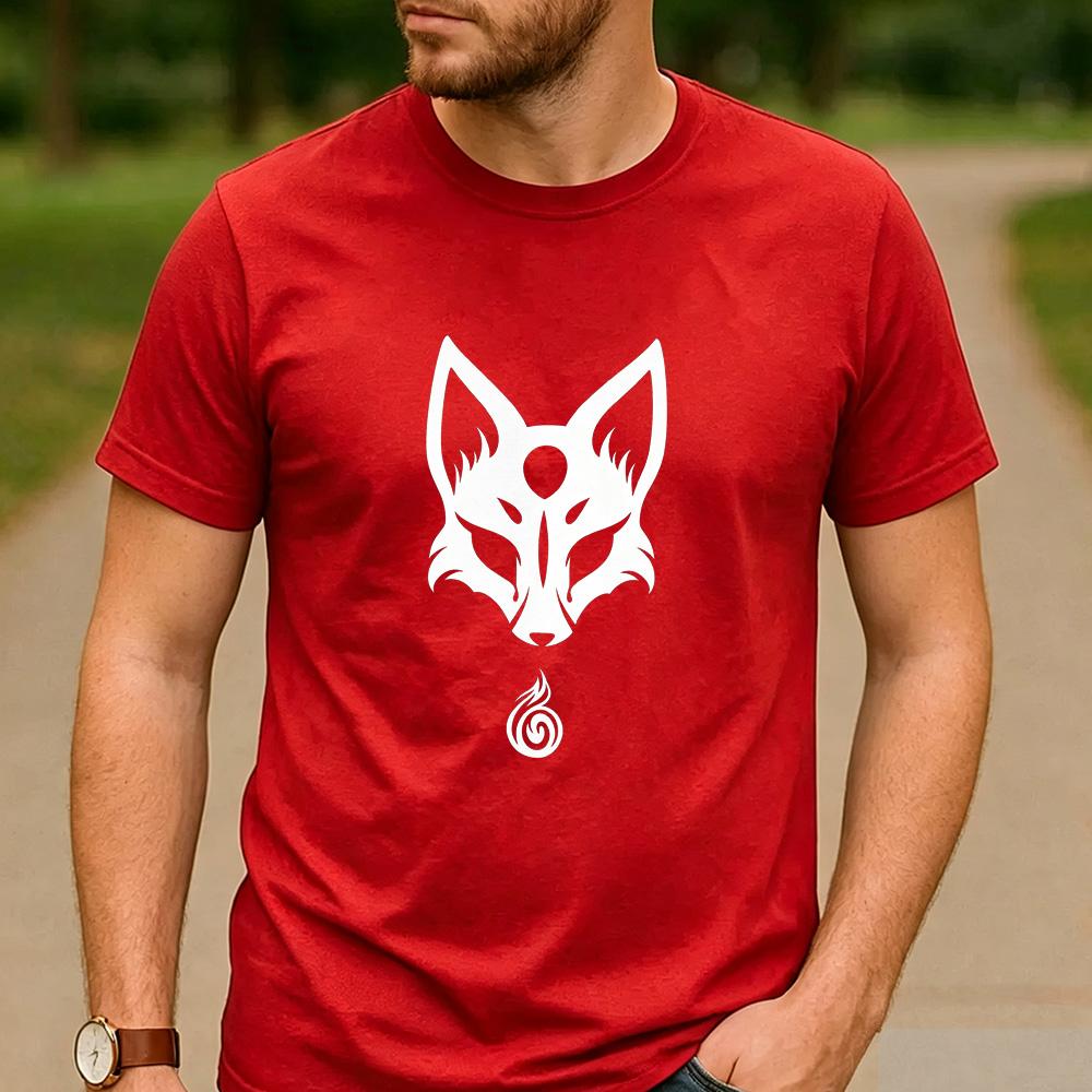 Minimal White Nine Tailed Fox Spirit Graphic T Shirt Unisex Crew Neck Short Sleeve Asian Myth Holiday Gift Top