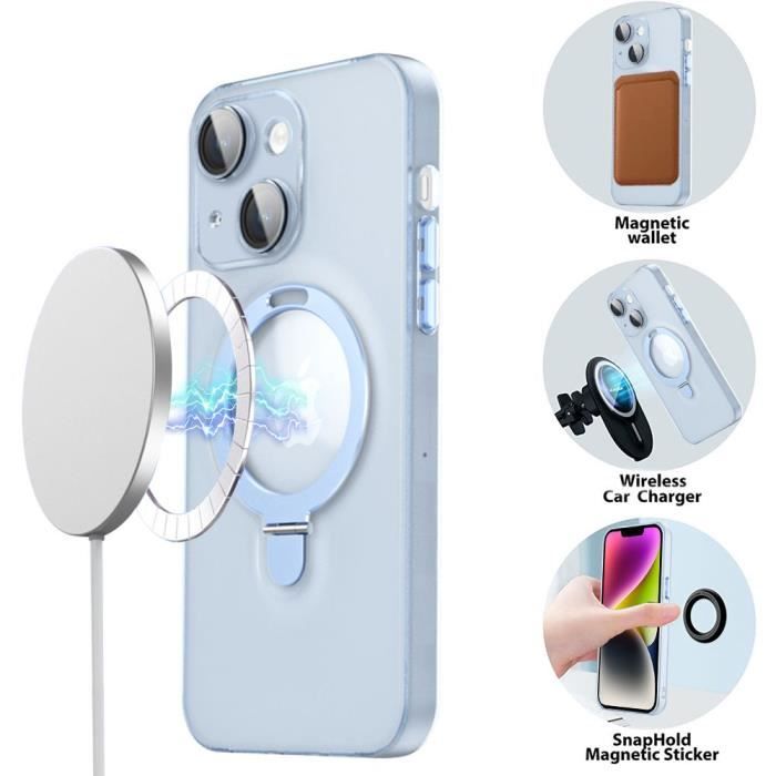Coque pour iPhone 15 - Protection Antichoc - Support Magnétique - Semi-Transparent Bleu - Protection Caméra