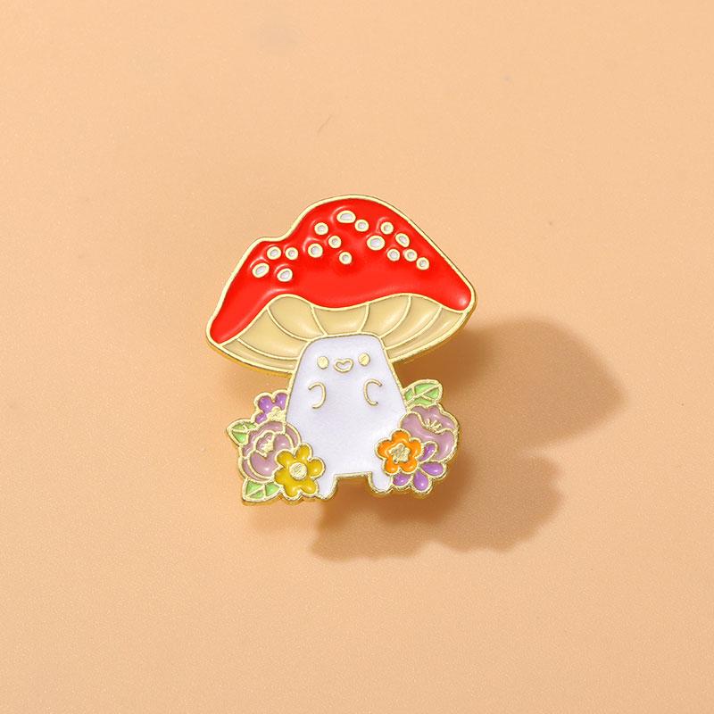 New Pretty Flower Mushroom Figure Enamel Brooches Cute Agaric Cat Collar Pins For Backpack Bag Hat Jewelry Free Shipping