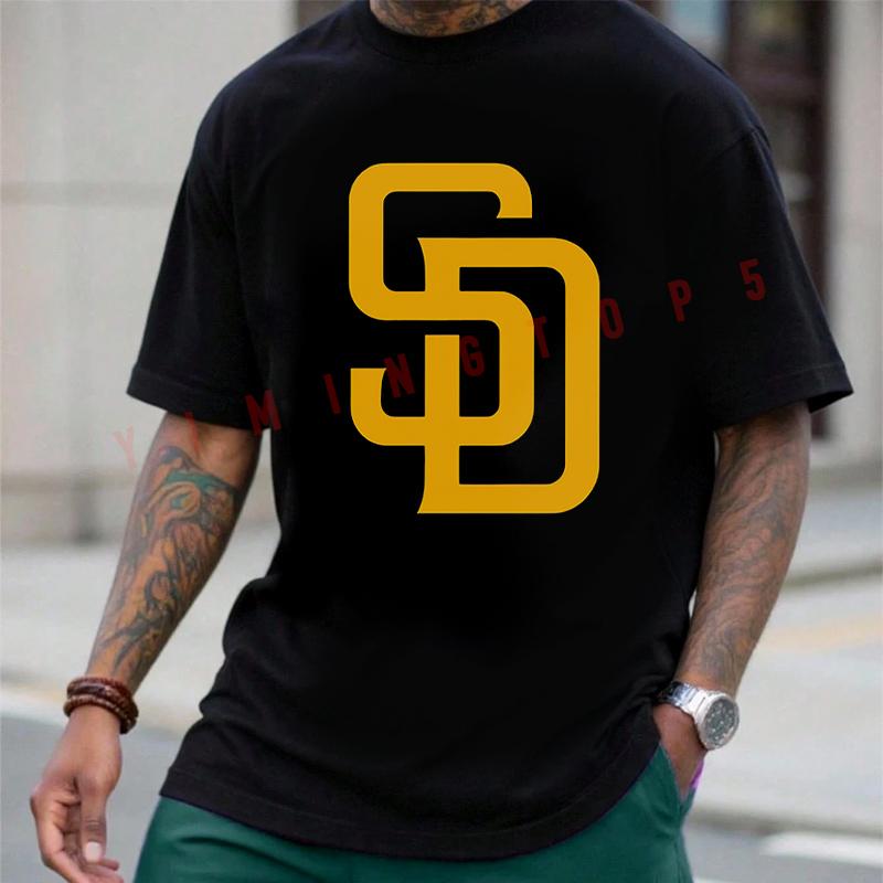 San Diego Padres Cap Logo Graphic Moto T-Shirt Cotton Men Summer Casual Short Sleeve Round Neck