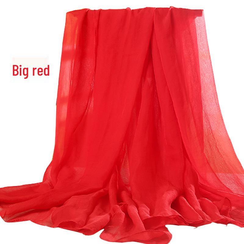 Versatile Summer Red Silk Scarf: Multifunctional Imitation Silk Shawl, Sunscreen Beach Towel, Dancing Gauze Scarf for Women