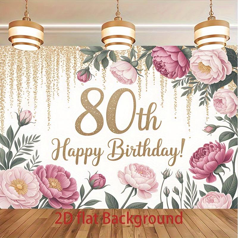 1pc Birthday 80th Glitter Floral Backdrop Golden #3908