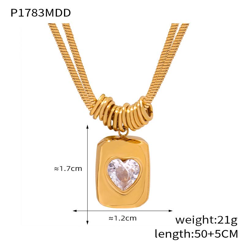 Heart-shaped Zircon Pendant Double Layer Clavicle Necklace in Gold-plated Titanium Steel