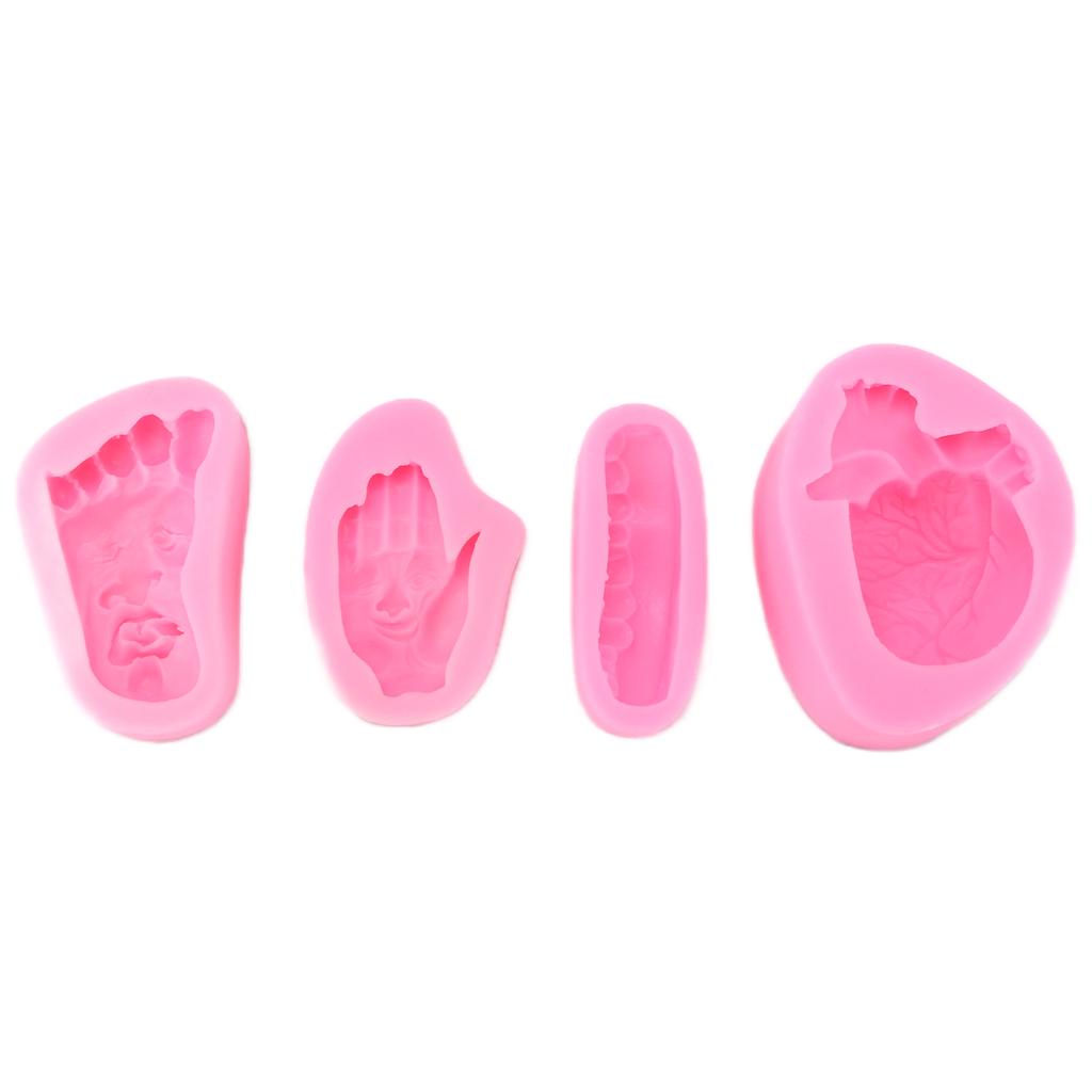 4 Stück Halloween Silikonform Sohle Handfläche Herz Hochtemperaturbeständigkeit Antihaft Halloween Backform für Zuhause Bäckerei