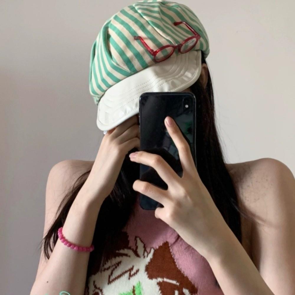 Versatile Striped Berets Korean Beanie Cap Vintage Painter Berets  Women