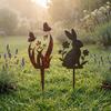Ground Stake with Butterfly or Rabbit Design Garden Decorations Stake Rust-Resistant Iron Yard Artware for Lawn Patio