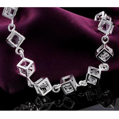 Pulsera de plata de ley 925 con circonitas cuadradas, joyería nupcial.
