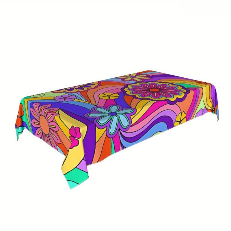 Flowers Rainbow Rectangle Table Cloth for Table Decor Holiday Party Waterproof Reusable Tablecloth for Tables Kitchen Dining