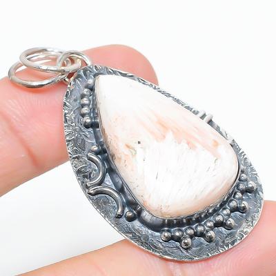 Natürlicher Skolezit Edelstein Handgefertigter 925 Sterling Silber Anhänger 2.21" I8f69