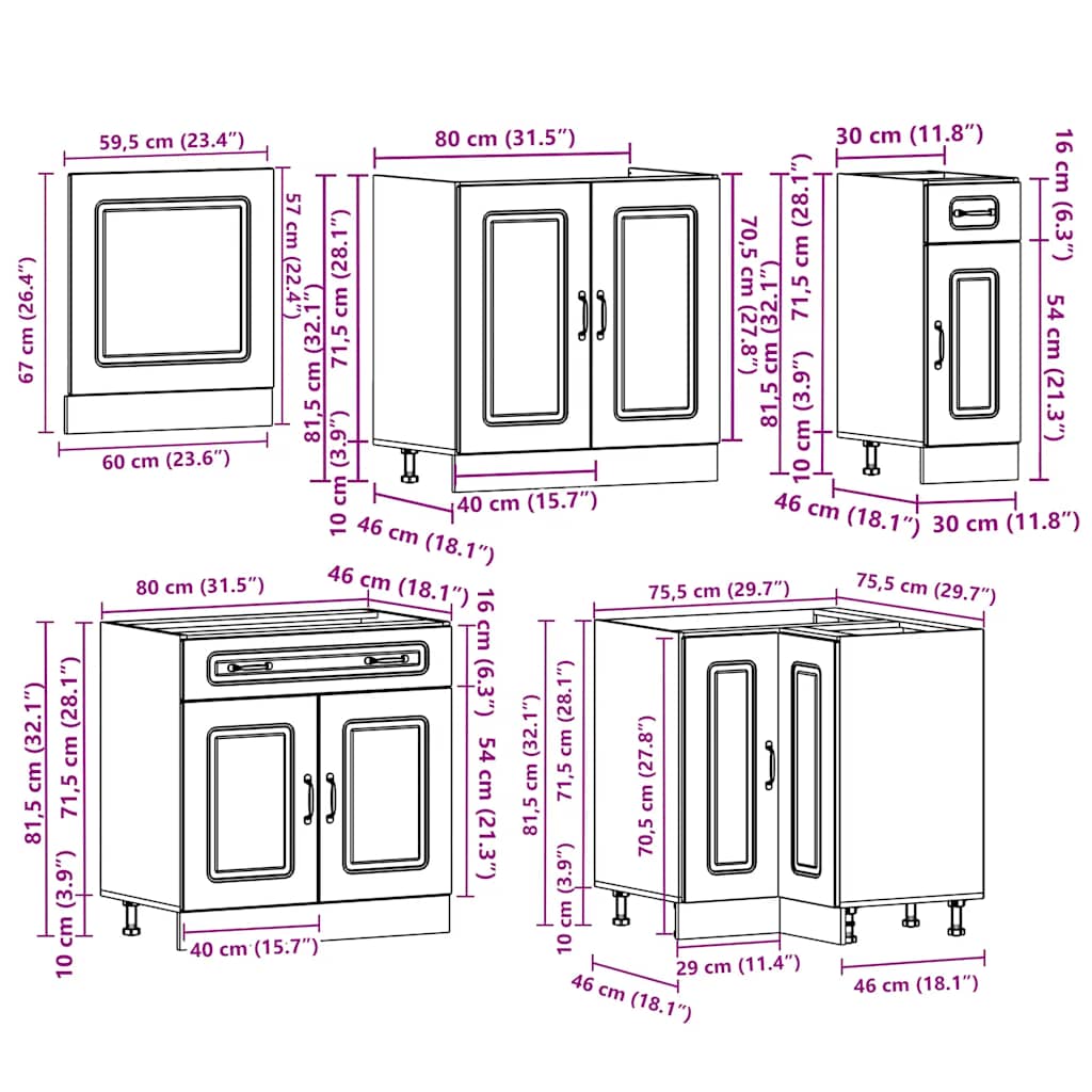 11 Piece Kitchen Cabinet Set Kalmar Smoked Oak Wood Based Material