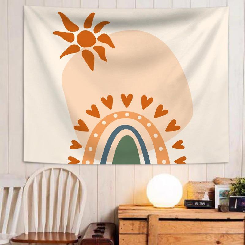 Boho Abstract Rainbow Tapestry Mid Century Sun Wall Hanging Geometric Polyester Wall Art for Living Room Bedroom Dorm Decor