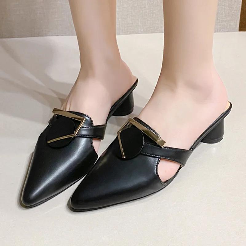 Women High Heels Slippers Pointed Toe Mules Shoes Elegant Pumps Woman Sandals 2025 Summer Dress Walking Female Zapatos