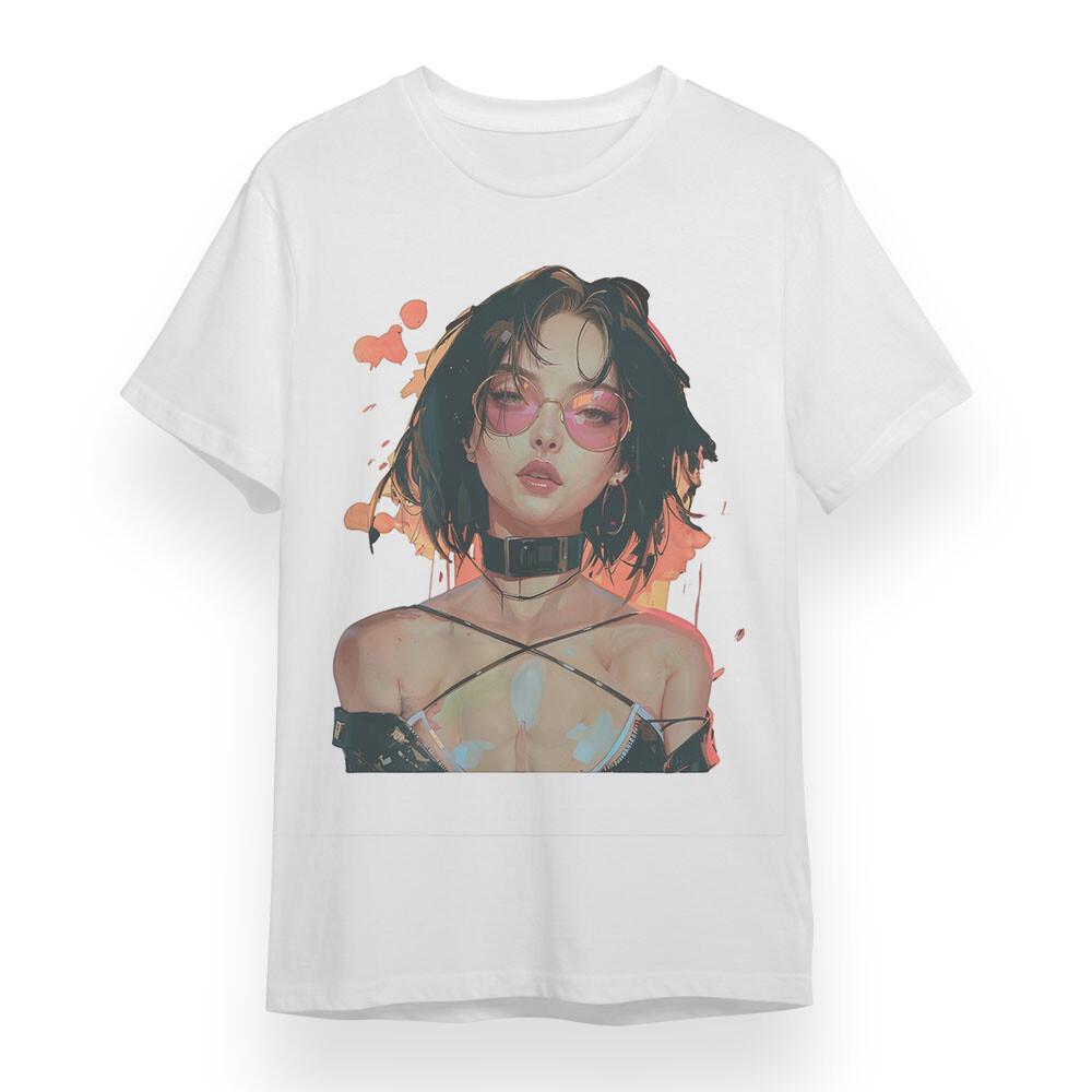 Женская оверсайз футболка с ярким графическим изображением женского портрета Белая 100% Хлопок 3XL
