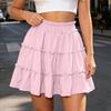 Women's High Waist Skirt with Built-in Shorts Color Ruffle Hem Casual Summer Skirt