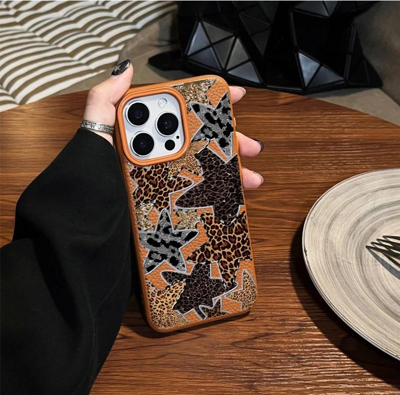 Leopard Print Star Chain Case For OPPO A3 A5 A6 PRO A5X A40 A18 A38 A60 A58 A78 A94 A74 F31 RENO 11F 12F 14 PRO 7 10 6 5 Lite 5F