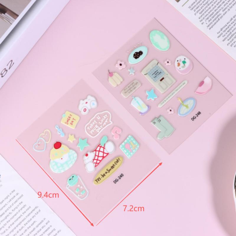 Cute Cartoon 3D Cat Dogs Crystal Epoxy Resin Stickers Kawaii Diy Journal Sticker For Mobile Phone Laptop Decor