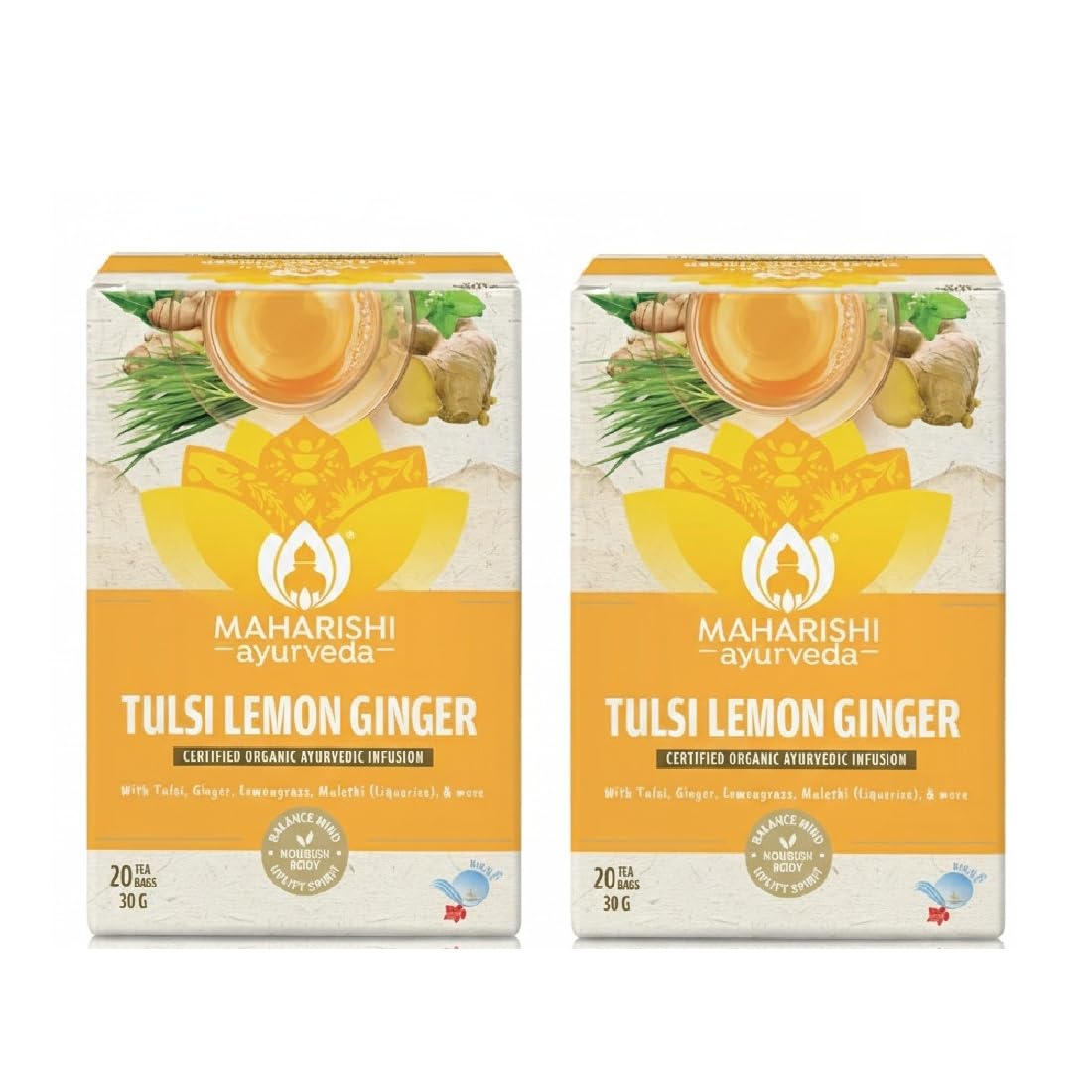 

Maharishi Ayurveda Organic Certified Tulsi Lemon Ginger Herbal Tea | With Tulsi, Lemongrass & Ginger | Supports Immunity, Digestion & Season