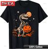 Spooky Dinosaur Skeleton Scary Pumpkin Moon Halloween Boys TShirt Cool Unique Shirts Clothing for Gym Shirts Male Ropa Hombre