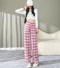 Women's Plaid Wide Leg Pants Mid-rise Straight Drapey Breathable Summer Preppy Long Trousers