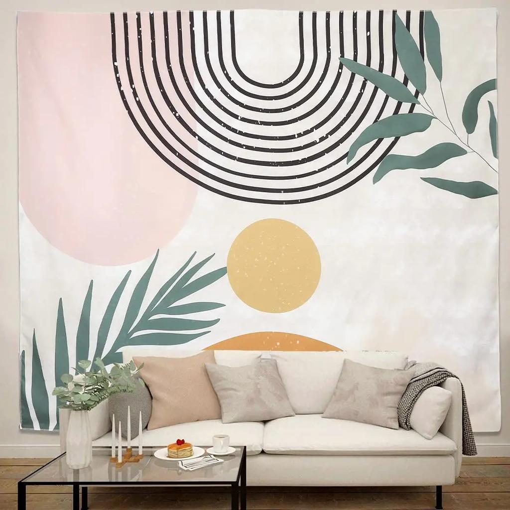 Abstract Sun Leaves Brown Geometric Wall Hanging Tapestry Vintage Simple Boho Palm Bedroom Dorm Living Room Wall Art Home Decor