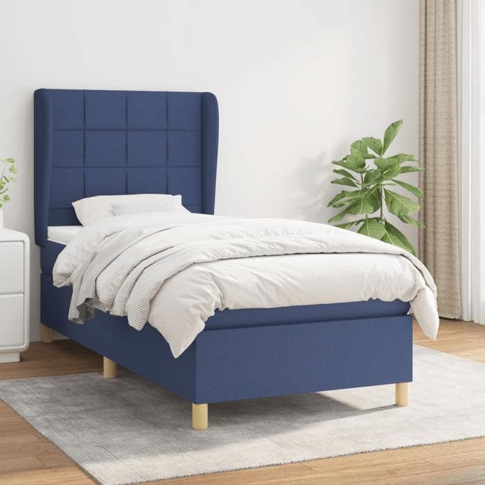 3128491 vidaXL Lit à sommier tapissier avec matelas Bleu 90x190 cm Tissu
