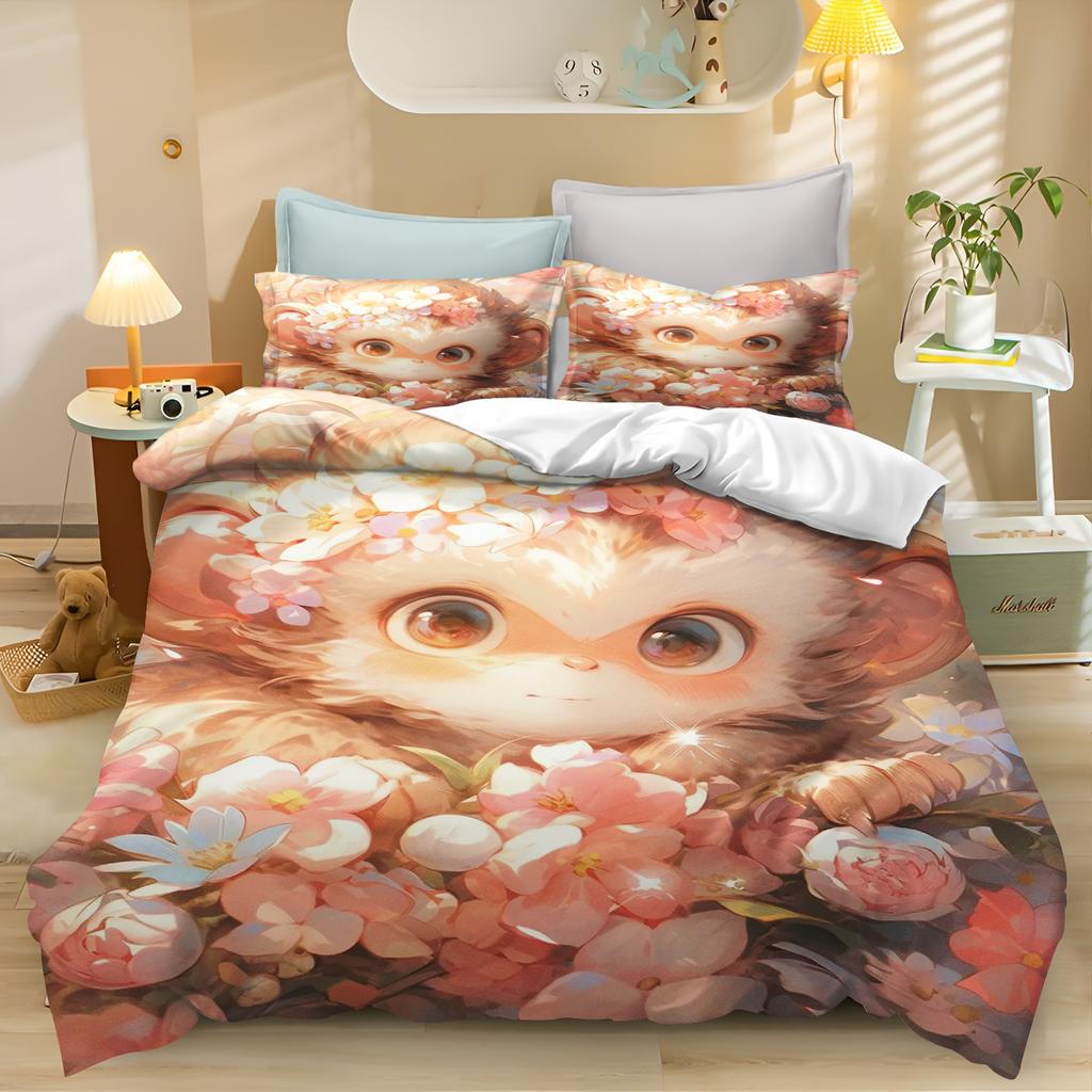 Cartoon Monkey Anime Cute Duvet Cover Home Pillowcase Set Adult Bedroom Children Comforter Bedding Sets