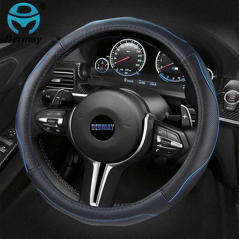 DERMAY Perforated GENUINE LEATHER CAR STEERING WHEEL COVER For BMW Ford Focus Skoda Honda Kia Nissan Etc. Top Quality 4Colors