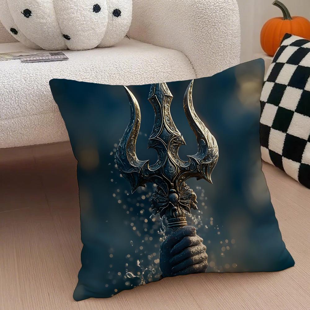 SShiva Trident Cushion Cover Throw Pillow Cover Hidden Button Durable Polyester Chair Cushion