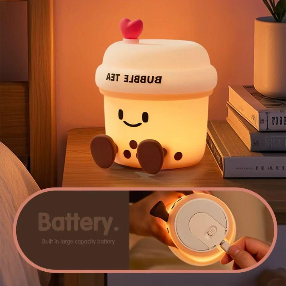 Led Light Milk Tea Cup Night Light Silicone Material Cartoon Table Lamp Bedroom Decor