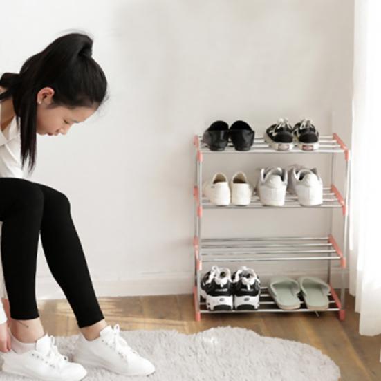 3/4 Layers Shoe Rack Assembled Easy Installation Stainless Steel Household Slipper Storage Shelf for Home