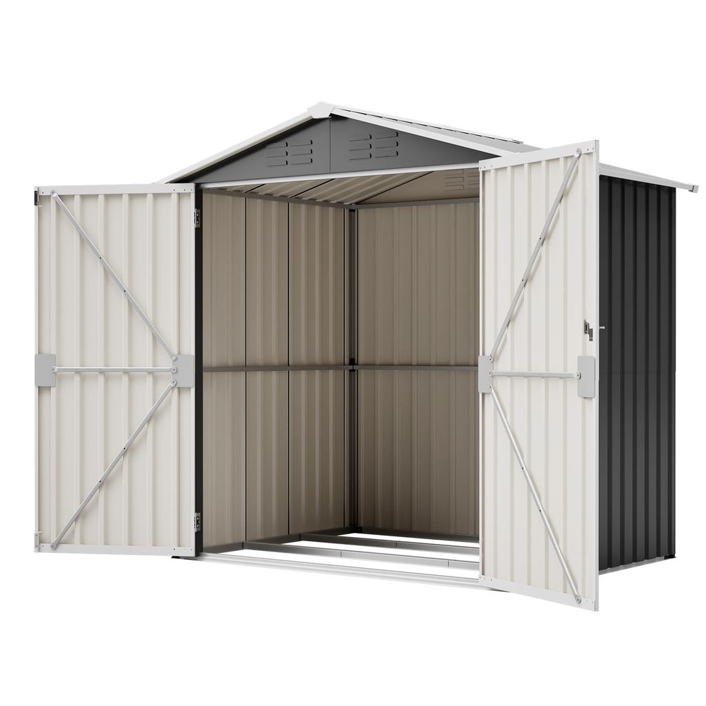 142x185cm Metal Tool Shed Garden House with Ventilation Holes, Incl. Metal Foundation, Lockable Door, Weatherproof for Garden Tools, Gray