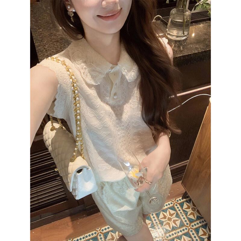 Women s Summer Lace Trim Knitted Sleeveless Top S